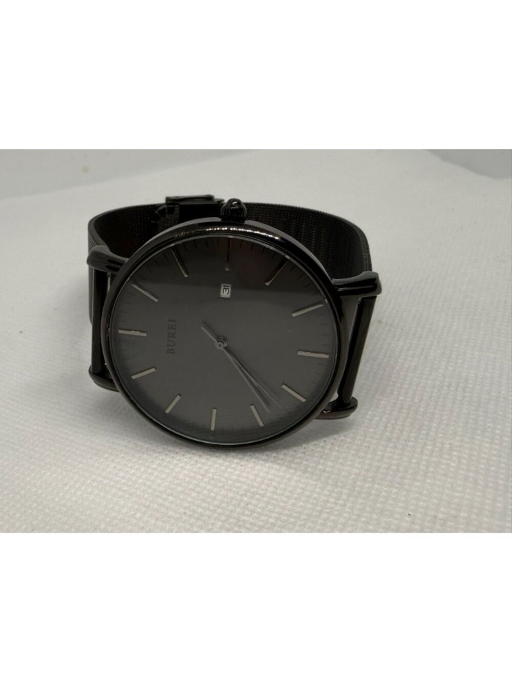 BUREI Men’s Minimalist Black Watch Gray Dial Stainless Steel Mesh Band Quartz - Picture 8 of 10